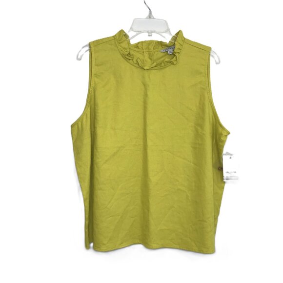 Ophelia Roe Linen Ruffle Neck Sleeveless Blouse with Button Back Women XL - Picture 1 of 8